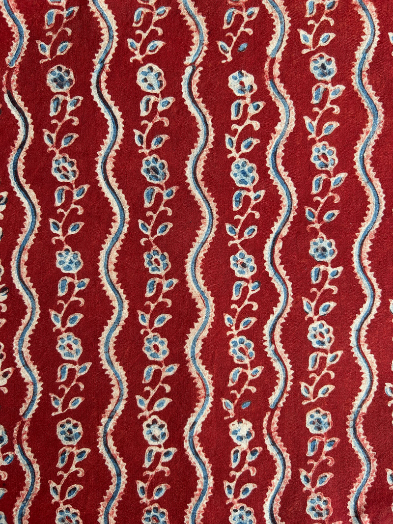 Madder Floral Border Batik Hand Block Printed Cotton Fabric