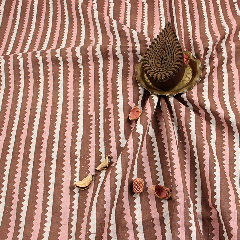 Pink Geometric Batik Hand Block Print Cotton Fabric