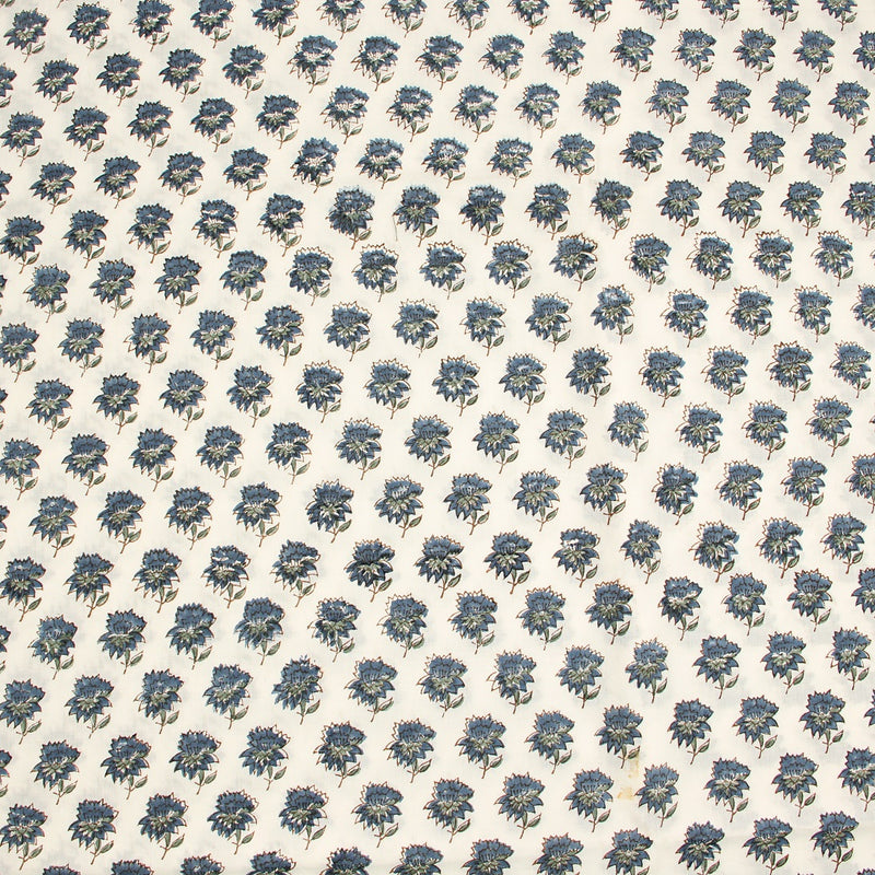 Blue Taaj Floral Butti Sanganeri Hand Block Printed Organic Cotton Fabric