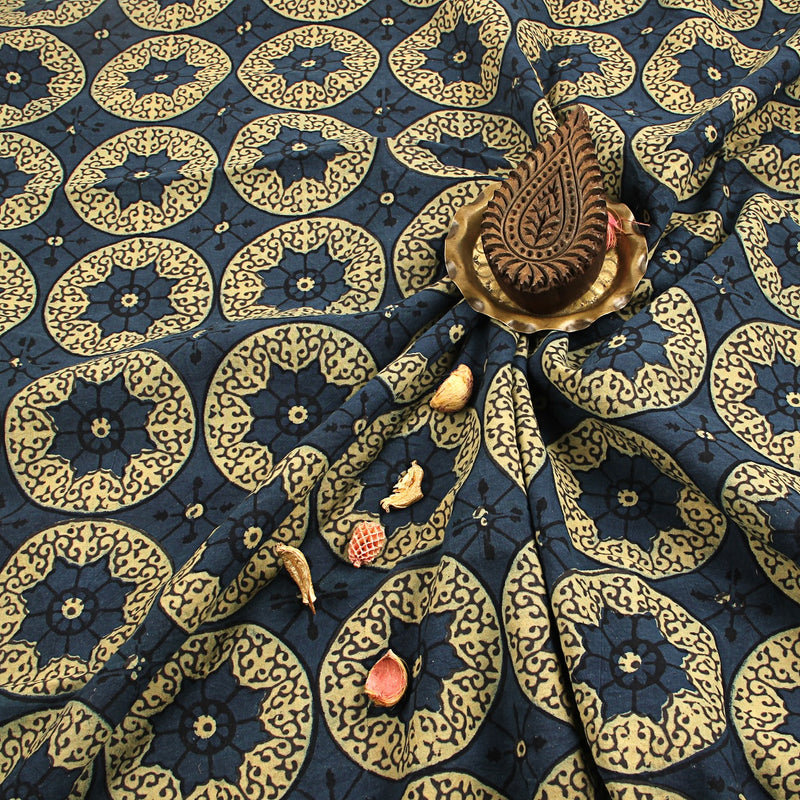 Blue Geometric Ajrakh Hand Block Print Cotton Fabric