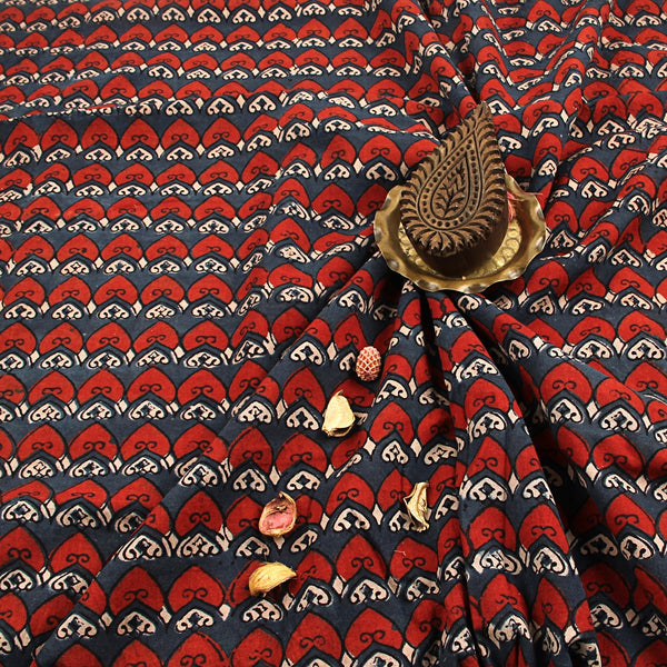 Red Dome Pattern Ajrakh Hand Block Printed Cotton Fabric