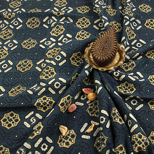 Indigo Pattern Ajrakh Hand Block Printed Cotton Fabric