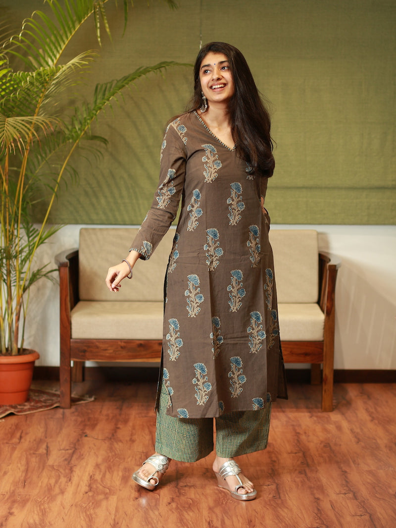 Nargis Ajrakh Brown Natural Dyed Kurta