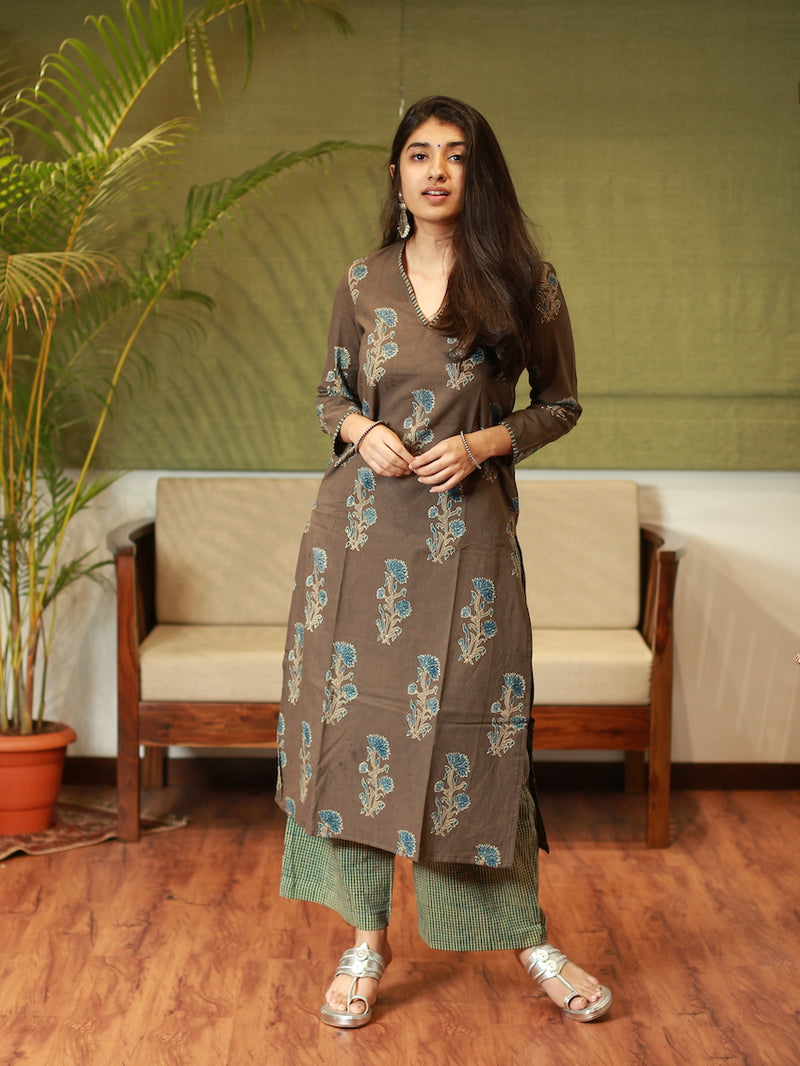 Nargis Ajrakh Brown Natural Dyed Kurta