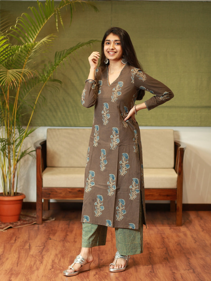 Nargis Ajrakh Brown Natural Dyed Kurta