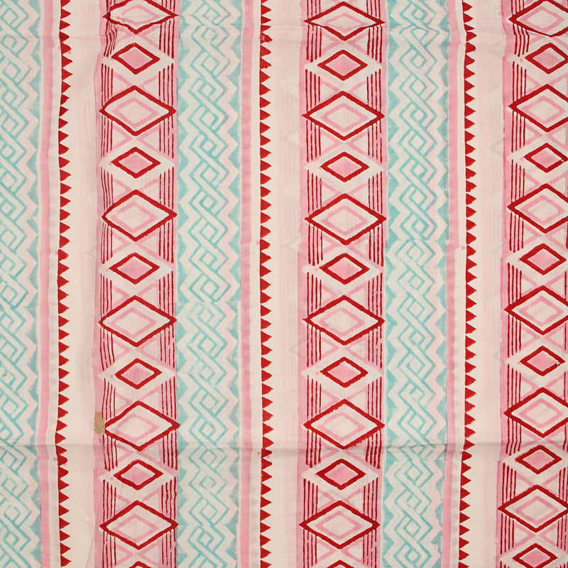 Pink Diamond Border Sanganeri Handblock Print Cotton Fabric
