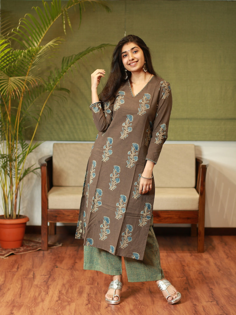 Nargis Ajrakh Brown Natural Dyed Kurta