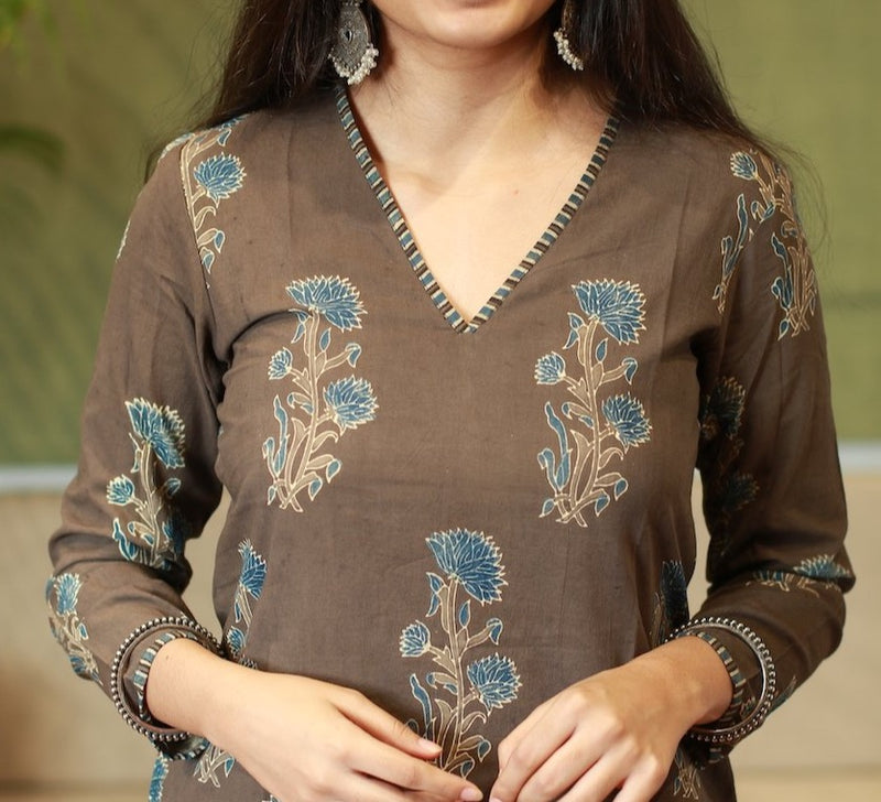 Nargis Ajrakh Brown Natural Dyed Kurta