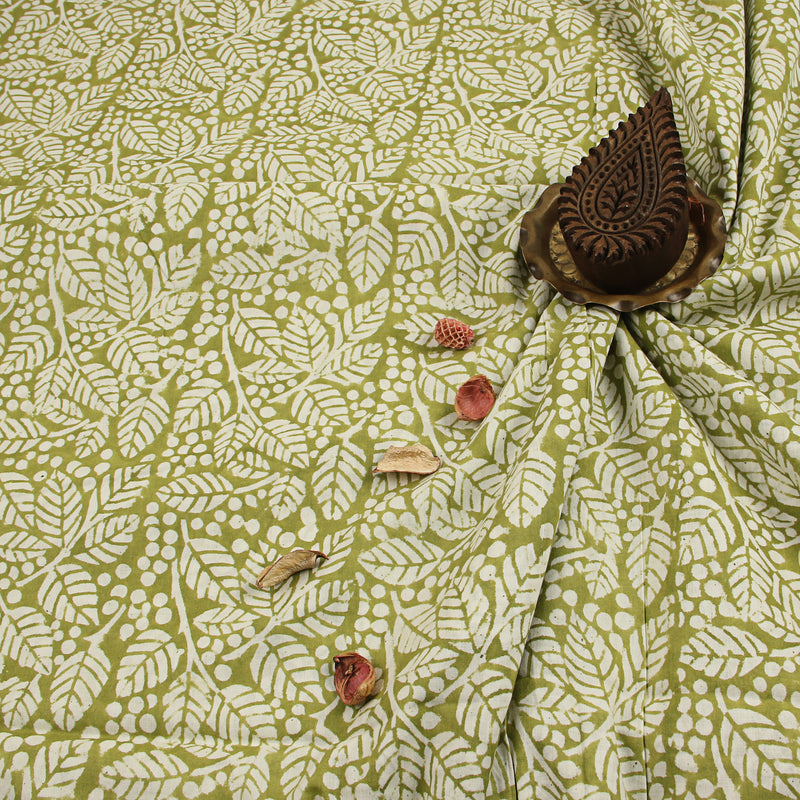 White Leaves Jaal Sanganeri Handblock Print Cotton Fabric