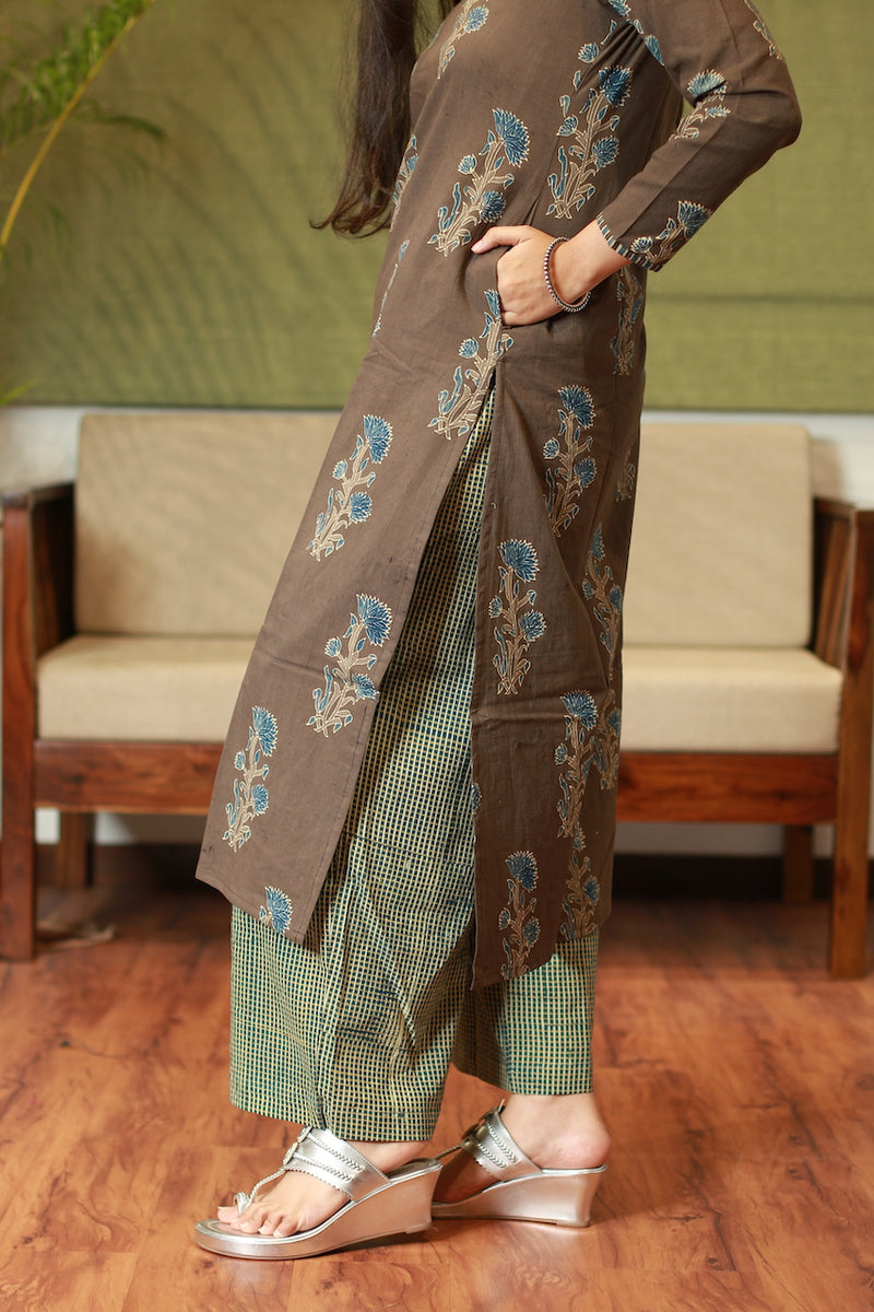 Nargis Ajrakh Brown Natural Dyed Kurta