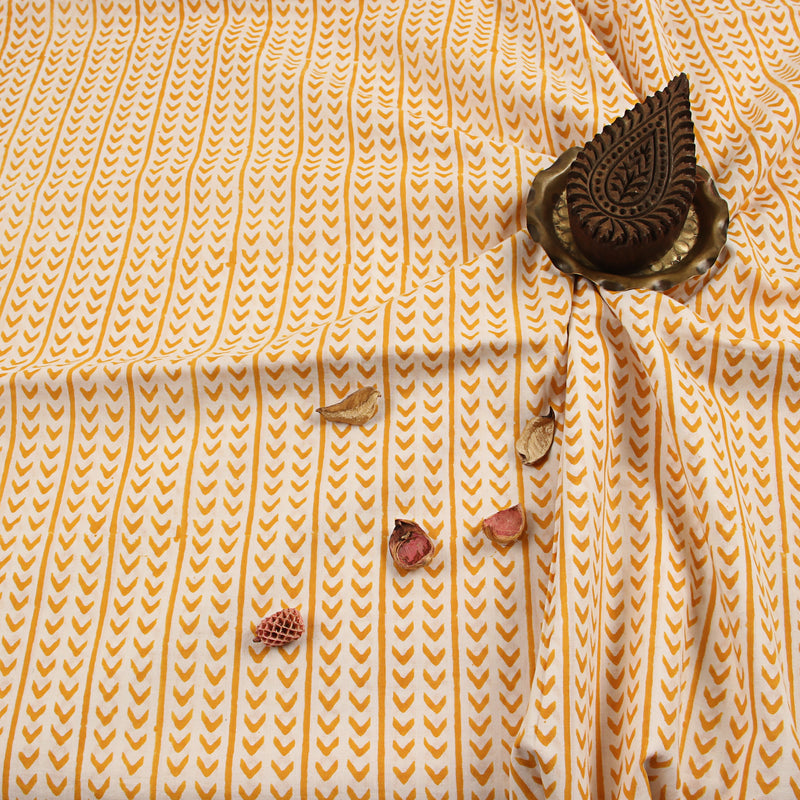 Orange Arrow Border Sanganeri Handblock Print Cotton Fabric