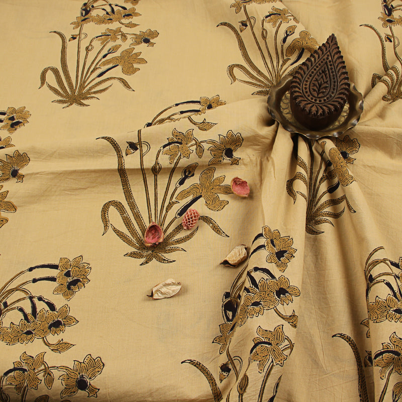 Grey Floral Butta Sanganeri Handblock Print Cotton Fabric