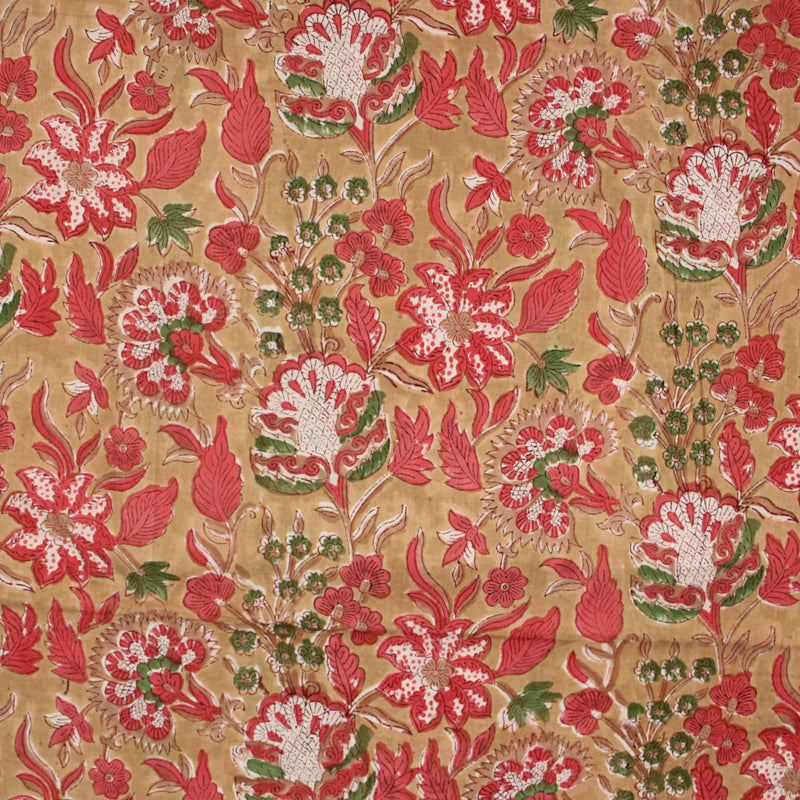 Pink Tropical Floral Sanganeri Handblock Print Cotton Fabric
