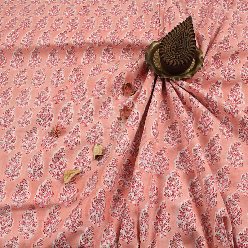 Pink Floral Bunch Sanganeri Handblock Print Cotton Fabric