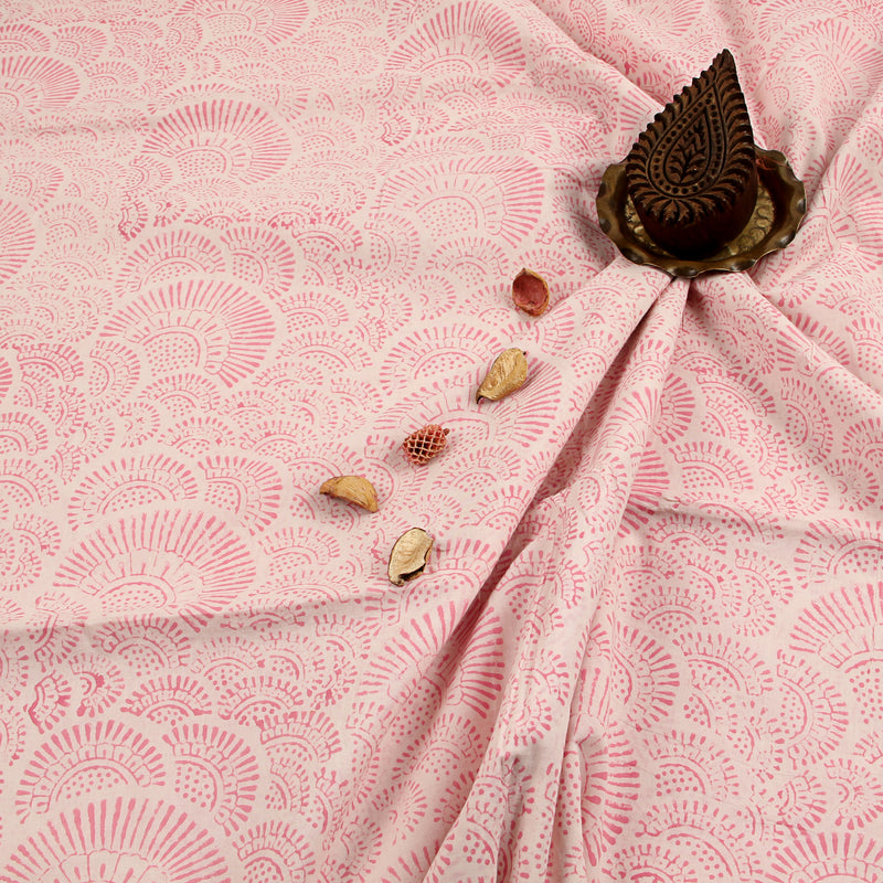 Pink Circular Floral Sanganeri Handblock Print Cotton Fabric