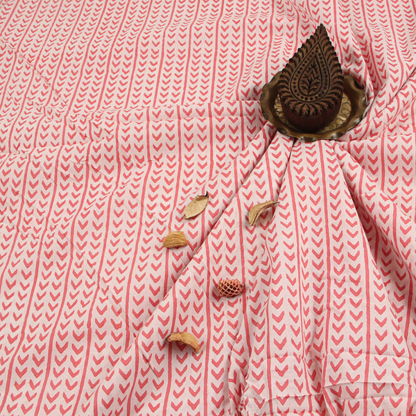 Pink Arrow Border Sanganeri Handblock Print Cotton Fabric