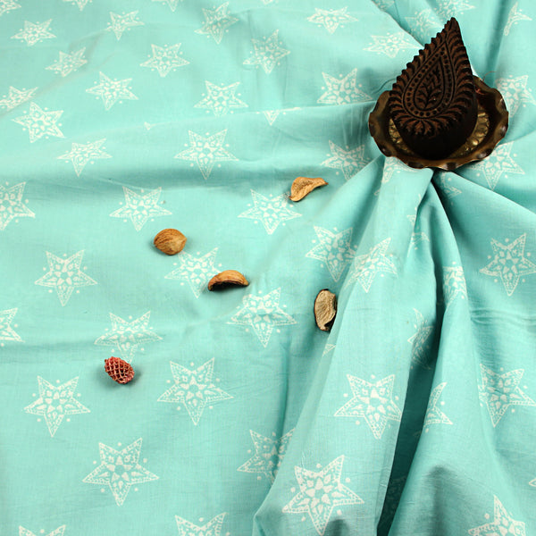 Blue Star Sanganeri Handblock Print Cotton Fabric