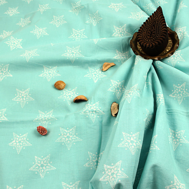Blue Star Sanganeri Handblock Print Cotton Fabric
