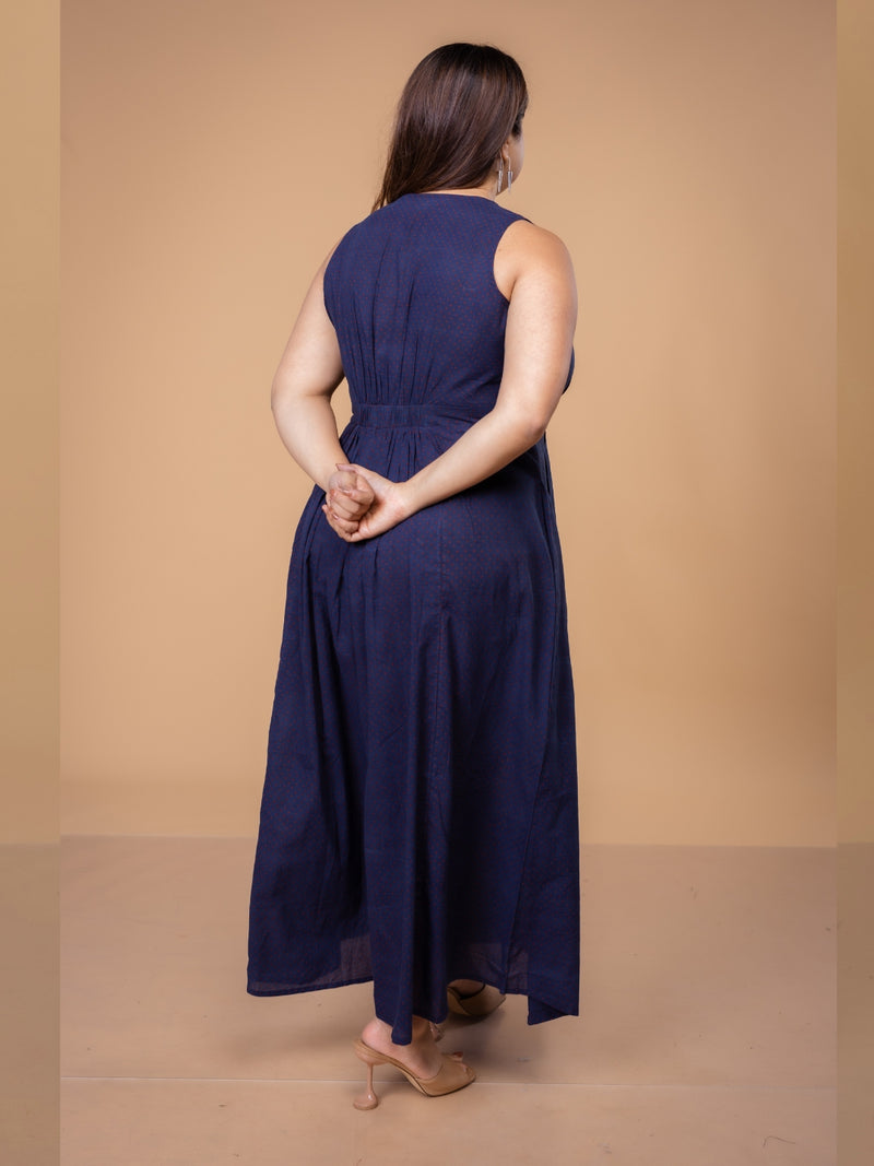 Libha Blue Ajrakh Cotton A Line Dress