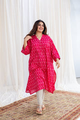 Rusha Ikkat Pink Cotton Kurta | Relove