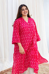 Rusha Ikkat Pink Cotton Kurta | Relove