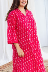 Rusha Ikkat Pink Cotton Kurta | Relove