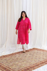 Rusha Ikkat Pink Cotton Kurta | Relove