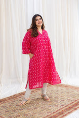 Rusha Ikkat Pink Cotton Kurta | Relove