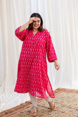 Rusha Ikkat Pink Cotton Kurta | Relove