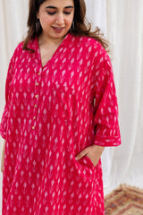 Rusha Ikkat Pink Cotton Kurta | Relove