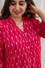 Rusha Ikkat Pink Cotton Kurta | Relove