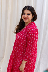 Rusha Ikkat Pink Cotton Kurta | Relove