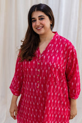 Rusha Ikkat Pink Cotton Kurta | Relove