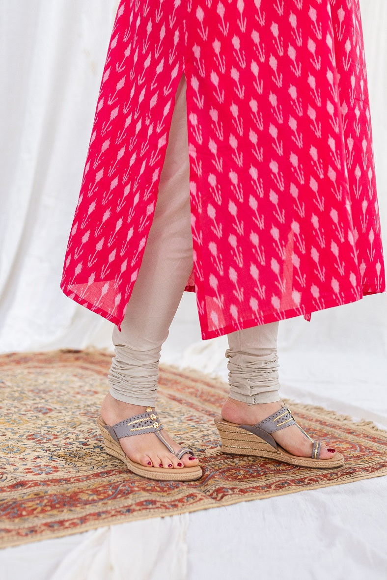 Rusha Ikkat Pink Cotton Kurta | Relove