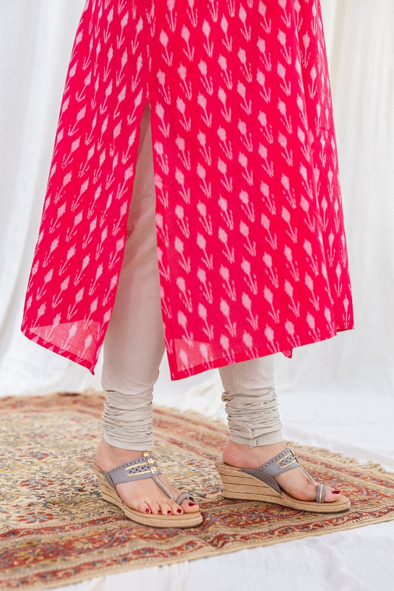 Rusha Ikkat Pink Cotton Kurta | Relove