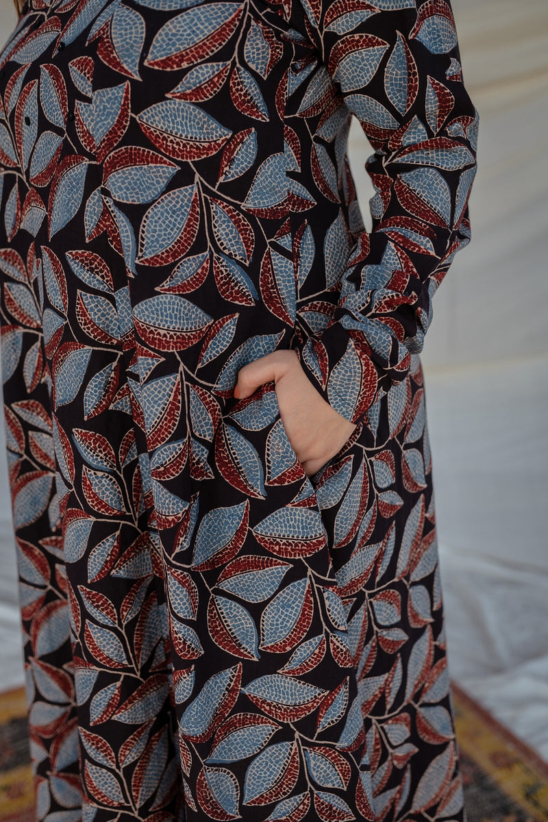 Darshana Ajrakh Hand Embroidered Mirror Cotton Kali Kurta