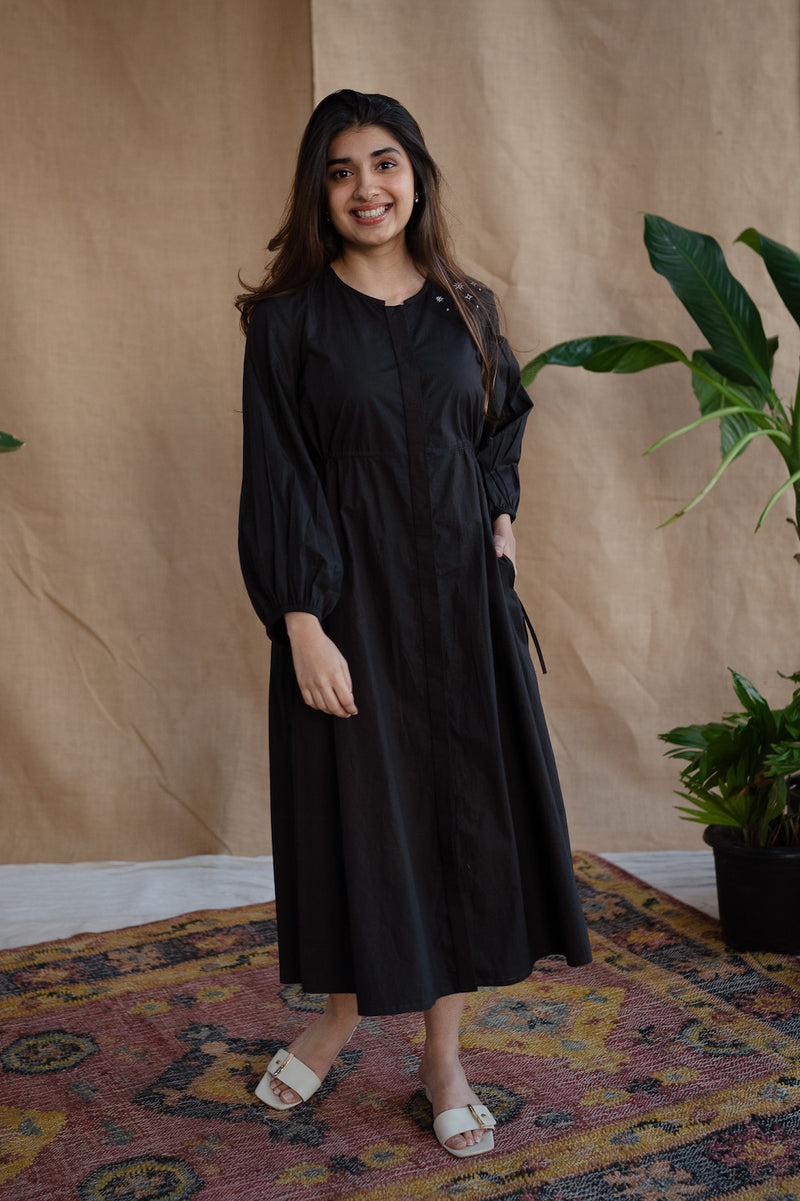 TIECO DyeVerse - Black Poplin Cotton Embroidered Dress