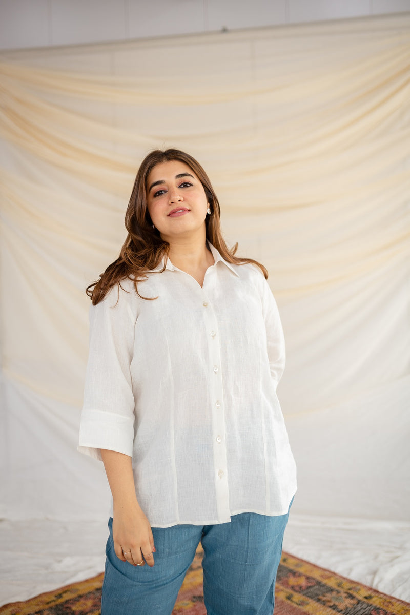 Anushka White Handwoven Linen Shirt