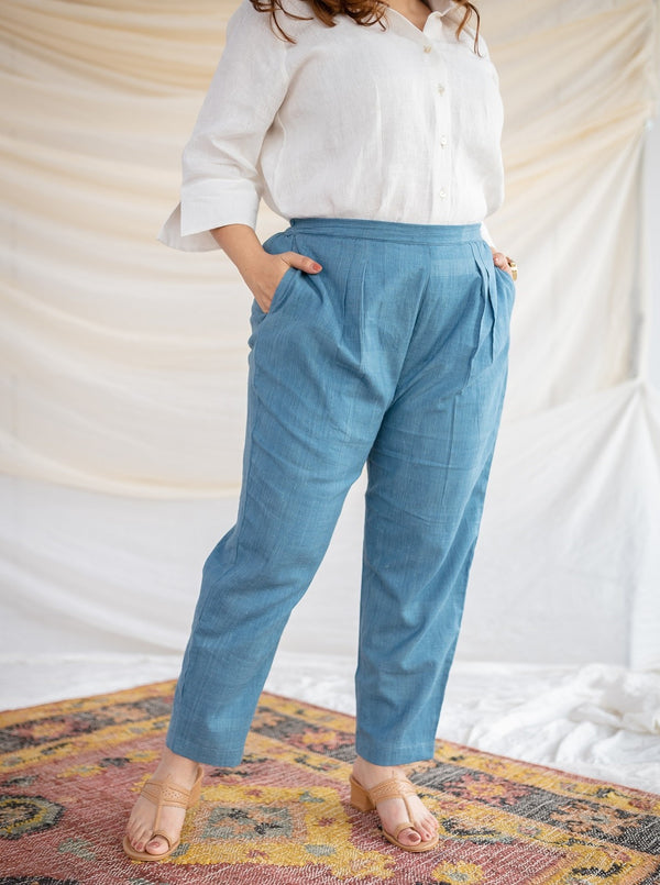 Aabida Blue Handwoven Cotton Pant