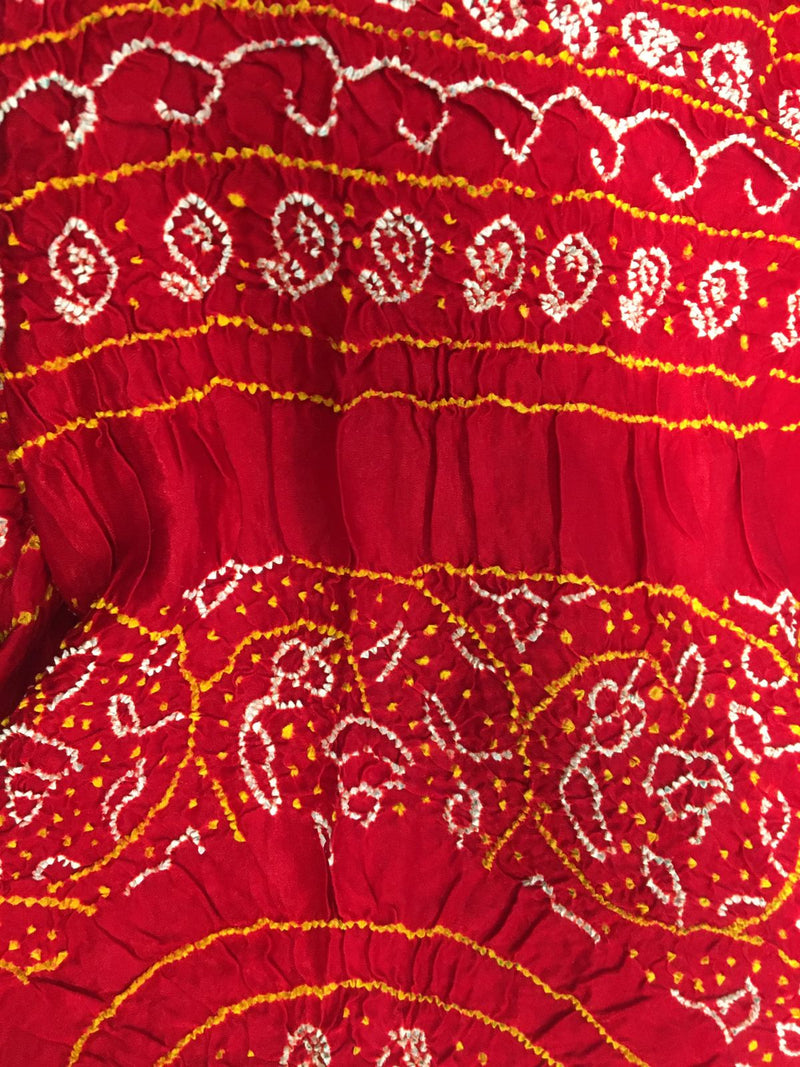 Red Paisley Vale Bandhej Gajji Silk Dupatta