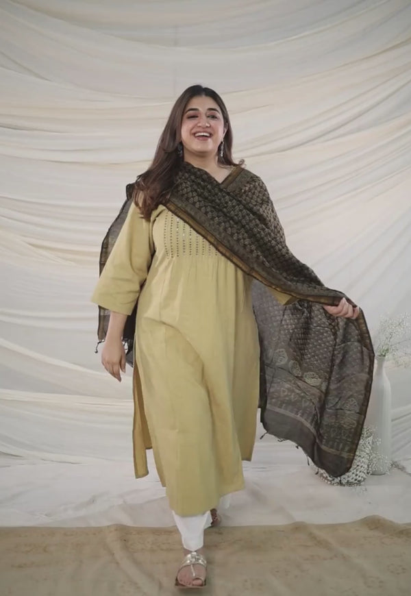 Ajrakh Chanderi Silk Gold Zari Border Dupatta