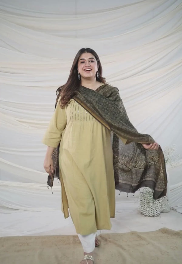 Ajrakh Chanderi Silk Gold Zari Border Dupatta