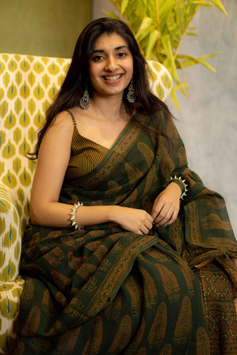 Ajrakh Natural Dyed Kota Doria Saree