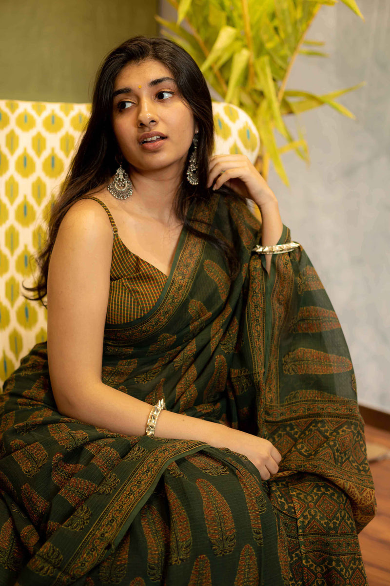 Ajrakh Natural Dyed Kota Doria Saree