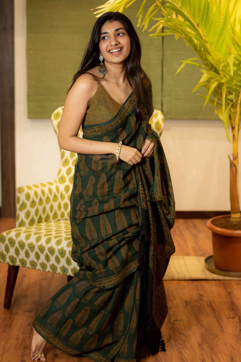 Ajrakh Natural Dyed Kota Doria Saree