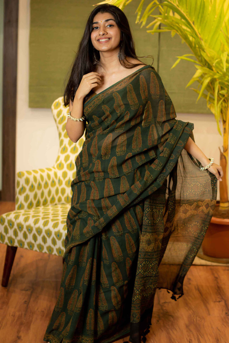 Ajrakh Natural Dyed Kota Doria Saree