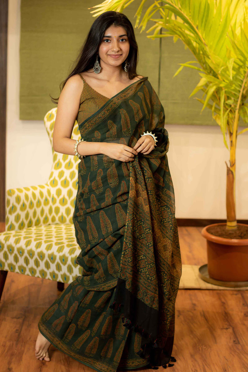 Ajrakh Natural Dyed Kota Doria Saree