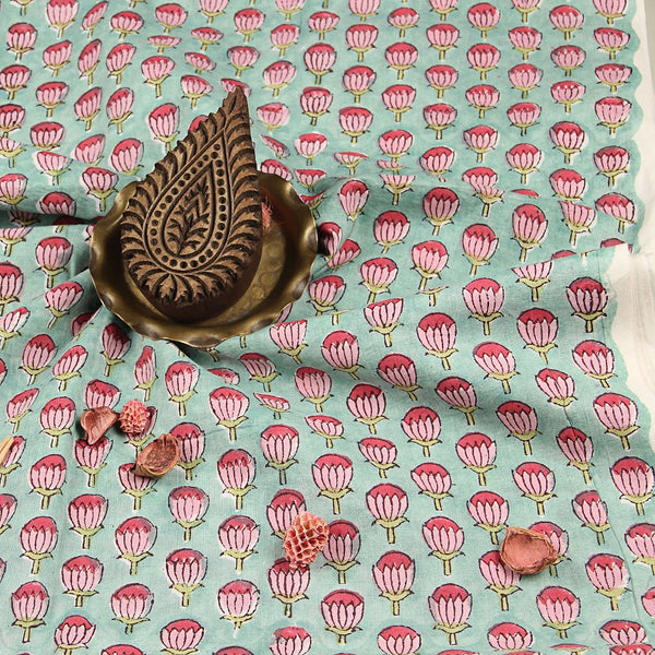 Pink Small Lotus Sanganeri Cotton Fabrics