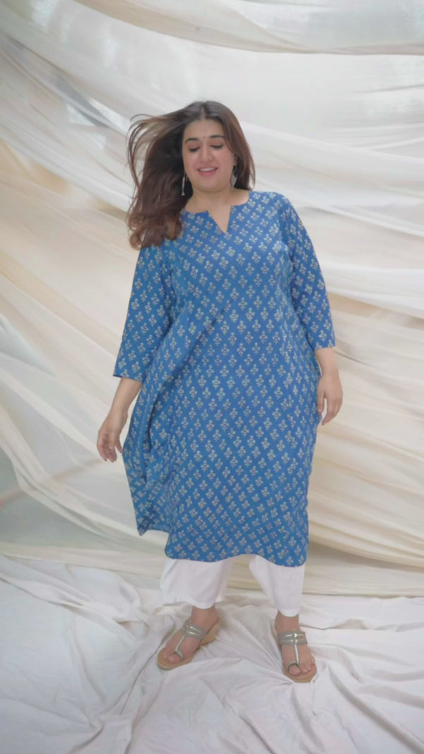 Tahira Dabu Indigo Cotton Kali Kurta