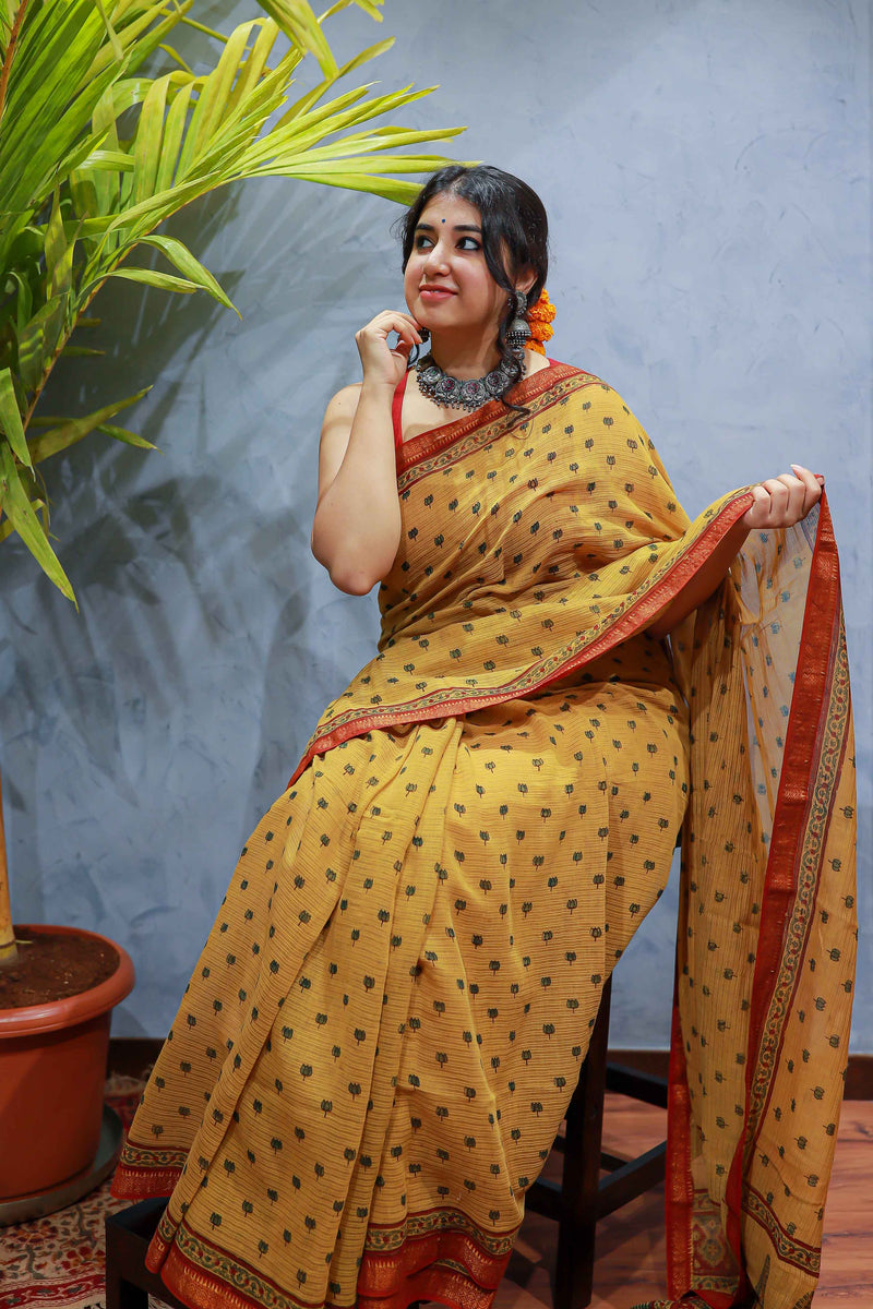 Ajrakh Maheshwari Silk Natural Dyed Saree